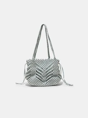 Stradivarius Torba shopper szydełkowa z metalicznej przędzy  Szary