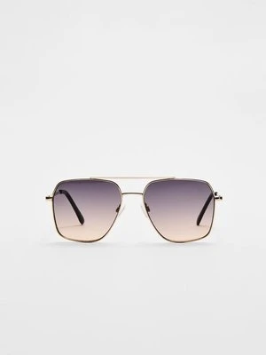 Stradivarius Metalowe okulary przeciwsłoneczne z podwójnym mostkiem  Brązowy