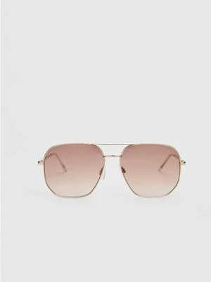 Stradivarius Metalowe okulary w stylu aviator  Brązowy