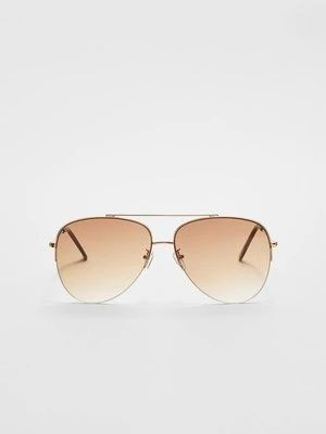 Stradivarius Metalowe okulary w stylu aviator  Brązowy