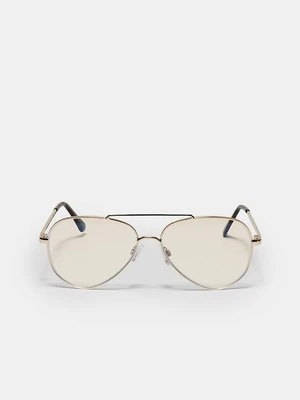 Stradivarius METALOWE OKULARY Z FILTREM ŚWIATŁA NIEBIESKIEGO  Złoty