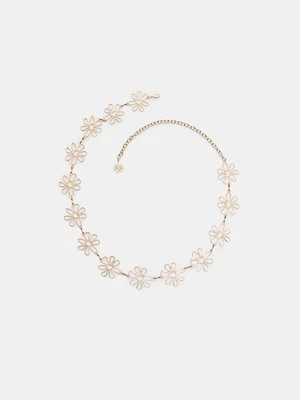 Stradivarius Metalowy pasek z kwiatami  Złoty