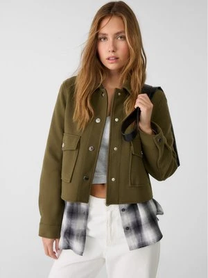 Stradivarius Miękka krótka kurtka  Khaki