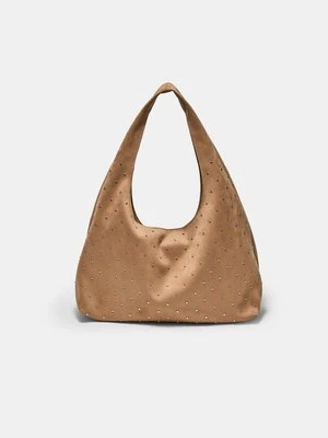 Stradivarius Miękka torba na ramię z brokatem Beżowy