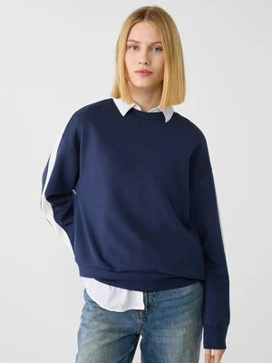 Stradivarius Miękka w dotyku bluza z paskami na rękawach  Morski