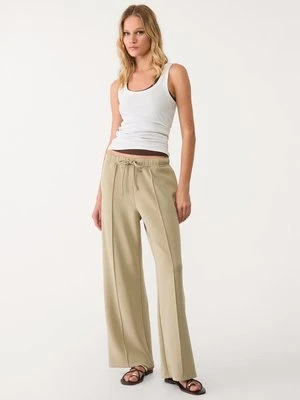 Stradivarius Miękkie spodnie z szerokimi nogawkami i przeszyciami  Khaki