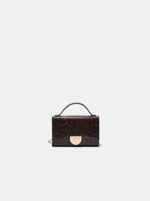 Stradivarius Mini metalowa torebka na ramię w zwierzęcy wzór  Brązowy