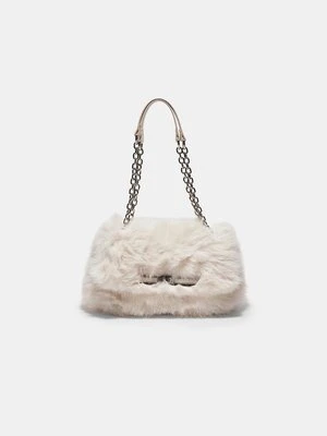 Stradivarius Mini prostokątna torba na ramię ze sztucznego futra  Ecru