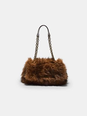 Stradivarius Mini prostokątna torebka na ramię ze sztucznego futra  Brązowy