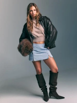 Stradivarius Mini spódnico-spodnie z rozcięciami  JASNONIEBIESKI DENIM