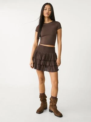 Stradivarius Mini spódniczka z falbanami  Brązowy
