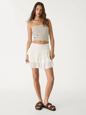 Stradivarius Mini spódniczka z falbanami  Ecru