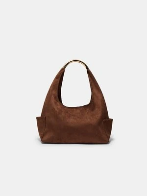 Stradivarius Mini torebka na ramię z metalowym uchwytem  Brązowy