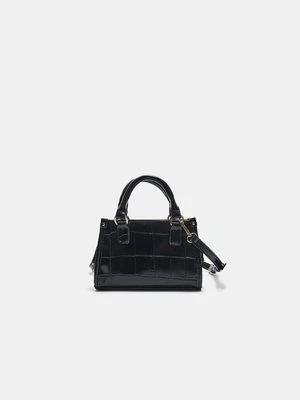 Stradivarius Mini torebka typu tote z efektem kokosa  Czarny