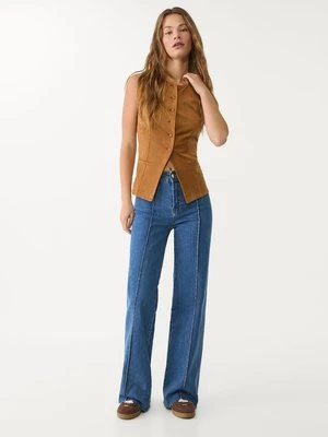 Stradivarius Minimalistyczne jeansy z przeszyciami  Średni niebieski