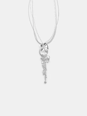 Stradivarius Naszyjnik kwiat kaskada łańcuszków  Szary