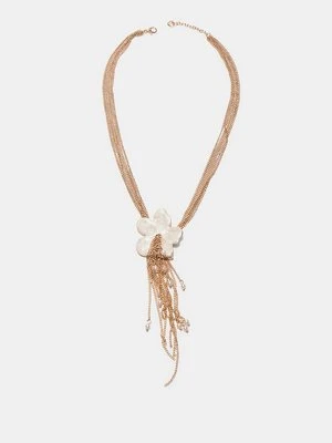 Stradivarius Naszyjnik lariat z emaliowanym kwiatem  Złoty