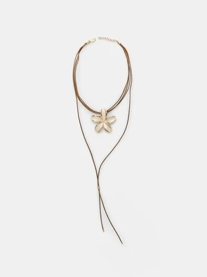 Stradivarius Naszyjnik sznurek kwiat  Ecru