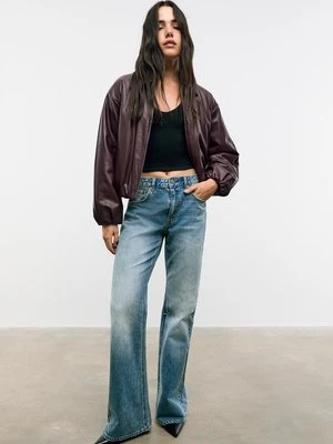 Stradivarius Ocieplana kurtka bomber ze sztucznej skóry  Wiśniowy