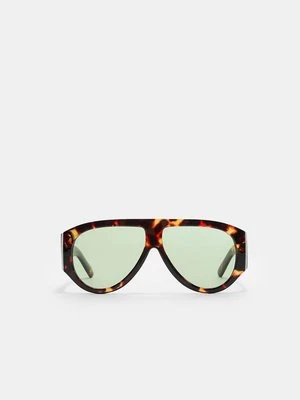 Stradivarius Okulary przeciwsłoneczne w stylu retro, oprawki rogowe  Khaki