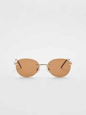 Stradivarius Owalne metalowe okulary przeciwsłoneczne  Brązowy