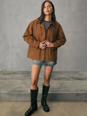 Stradivarius Parka łączona ze sztuczną skórą  Ceglasty