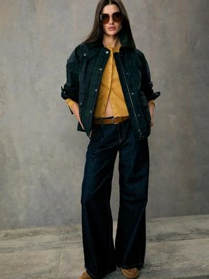 Stradivarius Parka woskowana w kratę  Morski