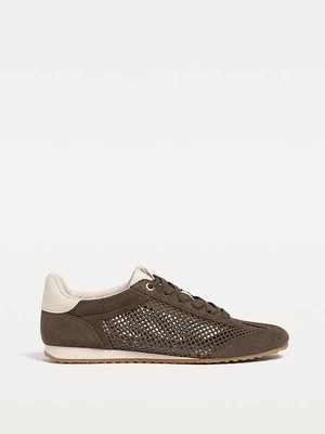 Stradivarius Perforowane skórzane tenisówki  BRĄZOWY