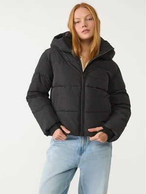 Stradivarius Pikowana kurtka basic z kapturem  Czarny