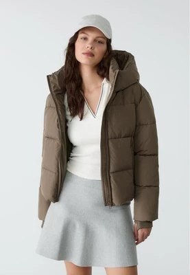 Stradivarius Pikowana kurtka basic z kapturem  Khaki