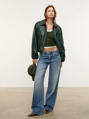 Stradivarius Pikowana kurtka bomber ze sztucznej skóry