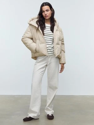 Stradivarius Pikowana kurtka oversize z Kapturem  Szary