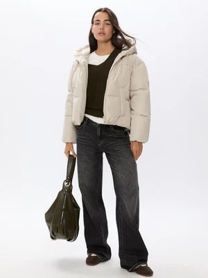 Stradivarius Pikowana kurtka oversize z kapturem  Szary