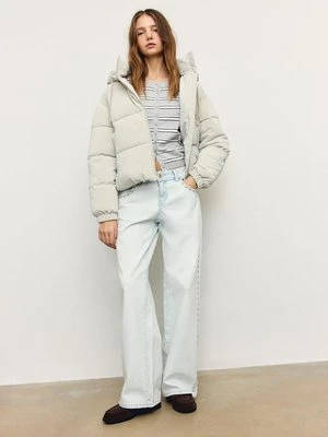 Stradivarius Pikowana kurtka z Kaptur  Waniliowy