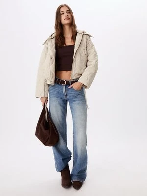 Stradivarius Pikowana kurtka z kapturem  Kość słoniowa