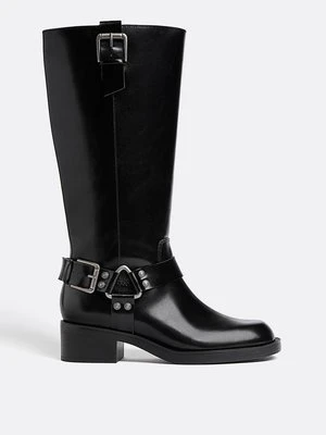 Stradivarius Płaskie botki biker z klamrami  Czarny