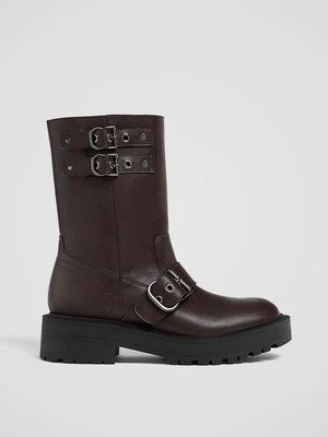 Stradivarius Płaskie botki z klamrami  BRĄZOWY