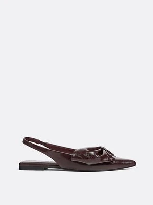 Stradivarius Płaskie buty bez pięty z kokardą  Ciemnoczerwony