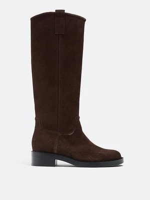 Stradivarius Płaskie buty jeździeckie skórzane  BRĄZOWY