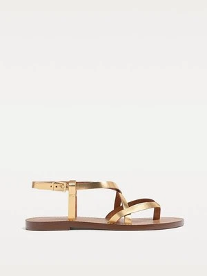 Stradivarius Płaskie sandały z paskami ze skóry  ZŁOTY