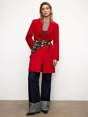 Stradivarius Płaszcz midi z guzikiem o miękkim dotyku  Czerwony