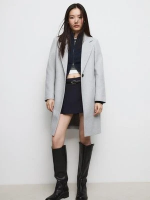Stradivarius Płaszcz midi z guzikiem o miękkim dotyku  Popielaty