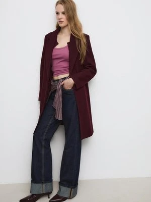 Stradivarius Płaszcz midi z guzikiem o miękkim dotyku  Wiśniowy