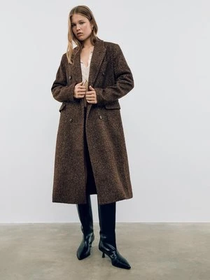 Stradivarius Płaszcz oversize w jodełkę  Karmelowy