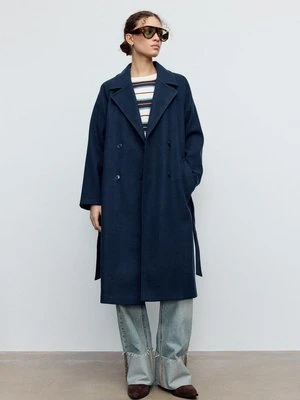 Stradivarius Płaszcz trencz o miękkiej fakturze  Ciemnomorski