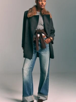 Stradivarius Płaszcz z kołnierzem ze sztucznego futra  Ciemnoszary