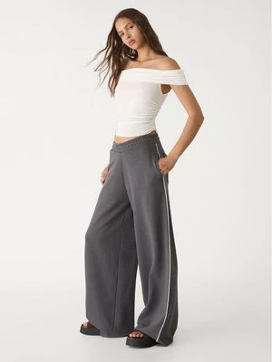 Stradivarius Pluszowe spodnie wide leg z ozdobnym obszyciem  Szary