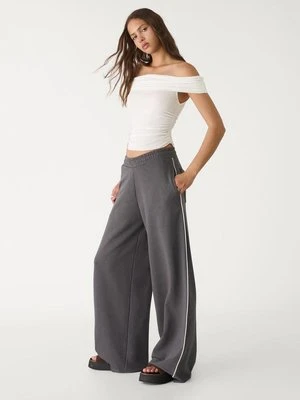 Stradivarius Pluszowe spodnie wide leg z ozdobnym obszyciem  Szary