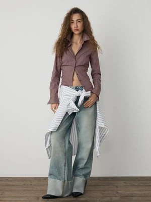 Stradivarius Podstawowa dopasowana koszula w paski  Brązowy