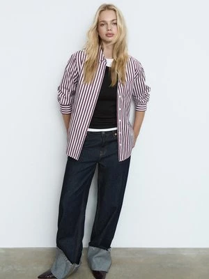 Stradivarius Podstawowa koszula w paski z popeliny z kieszenią  Fioletowy